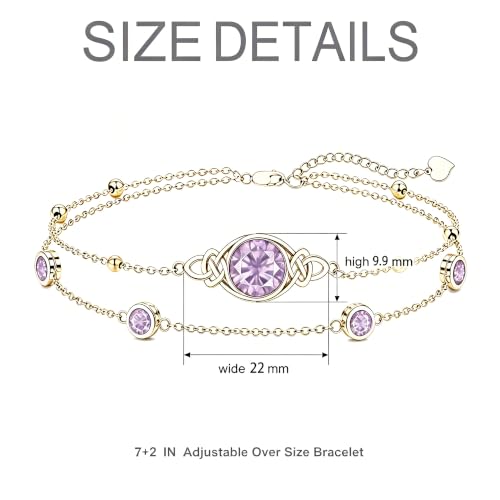 Midari 18K Gold Irish Infinity Celtic Knot Birthstone Layed Anklet Bracelet with 12 Months Birthstone Birthday Jewelry Gifts for Women Mom - color: 06-Light Purple, size: Bracelet 7"-9"