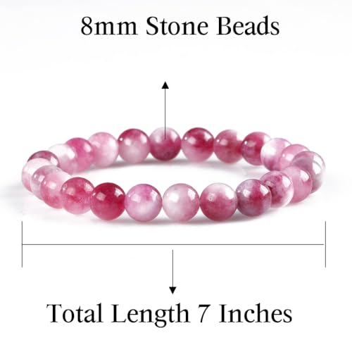 8mm Beaded Bracelets for Women, Natural Crystal Gemstone Energy Bracelets - color: Plum Tourmaline