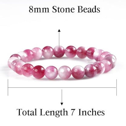 8mm Beaded Bracelets for Women, Natural Crystal Gemstone Energy Bracelets - color: Plum Tourmaline