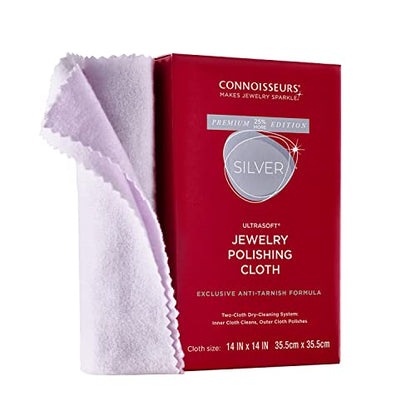 CONNOISSEURS - Extra Large Polishing Cloth - 14x14 Inches | Premium Edition - for Silver Jewelry - Ultrasoft Fabric with Anti-Tarnish Formula - style: 14 x 14 Inches - Silver