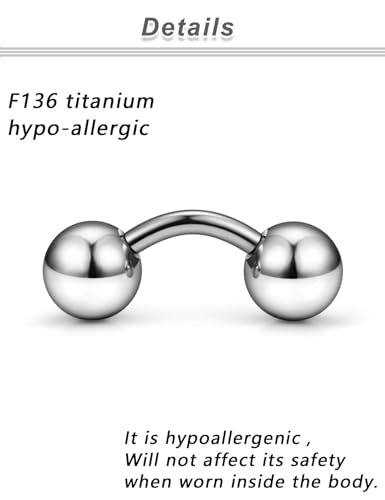 G23 Titanium 16G 14G 12G Big Piercing Balls PA Rings Piercing Jewelry Hypoallergenic Externally Threaded Curved Barbell VCH Piercing Jewelry Women Men 6mm 8mm 10mm Balls - style: 16G Titanium-6mm bars-6mm balls