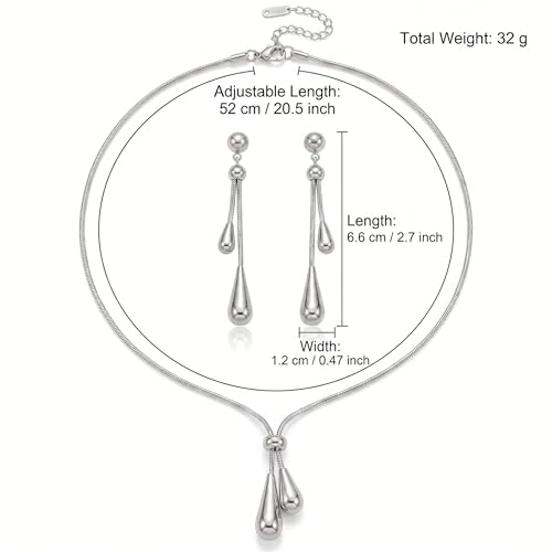 Stainless Steel Teardrop Jewelry Set for Women | Gold Plated Teardrop Jewelry Set for Women,Tarnish Dainty Lariat Necklace,Drop Earrings,Bridal Gift for Wedding Valentine - color: Style 2