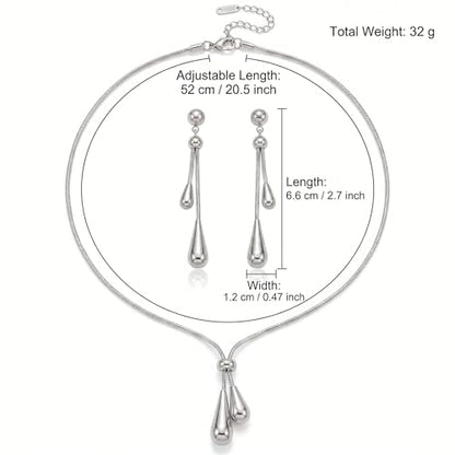 Stainless Steel Teardrop Jewelry Set for Women | Gold Plated Teardrop Jewelry Set for Women,Tarnish Dainty Lariat Necklace,Drop Earrings,Bridal Gift for Wedding Valentine - color: Style 2