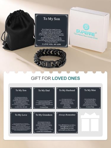 Supcare Unique Anniversary Birthday Valentines Fathers Day Stainless Steel Cuban Link Bracelets for Men Him, To My Man Dad Husband Love Always Remember Wrist Chain Bracelet Jewelry Gifts - color: C-Black 01 To My Son, size: 8.3 Inches-17mm Width