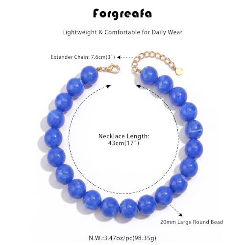 Chunky Beaded Necklace for Women Trendy Boho Collar Statement Necklace Large Round Resin Beads Choker Necklaces Summer Beach Jewelry Gifts - color: Royal Blue