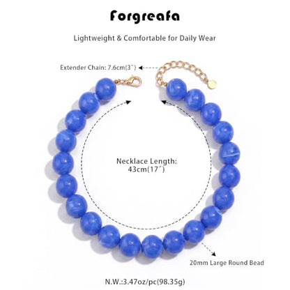 Chunky Beaded Necklace for Women Trendy Boho Collar Statement Necklace Large Round Resin Beads Choker Necklaces Summer Beach Jewelry Gifts - color: Royal Blue