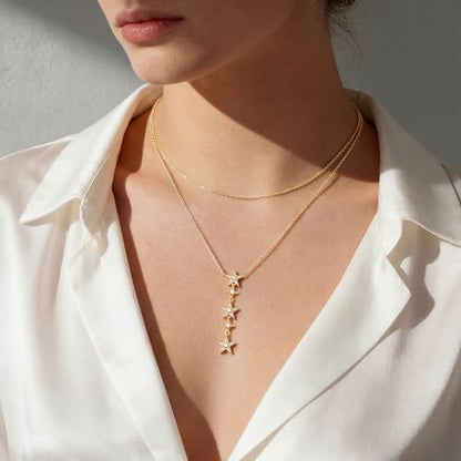 WEARON Gold Necklace for Women Gold Star Necklace 14K Gold Plated CZ Necklace Dainty Choker Charm Necklaces Hypoallergenic Trendy Jewelry for Women Gift - color: Star Y
