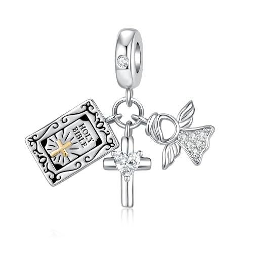 Bible Family Mom Wife Love Heart Dangle Charm 925 Sterling Silver Charms fits Bracelets and Necklace Pendant Bead Charms Jewelry Present for Women Family Friends - style: Bible Cross Angel Charm