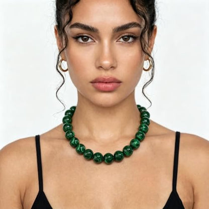 Chunky Necklaces for Women Trendy 20MM Large Resin Beaded Necklace Bold Statement Chunky Choker Necklace Boho Beads Summer Beach Jewelry - color: Emerald