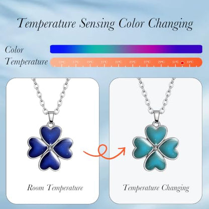 FM FM42 Temperature Sensing Color Changing Pendant Necklace with 19.29" Stainless Steel Rolo Chain - color: 4 Leaf Clover