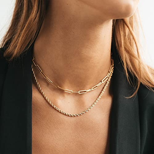 CHESKY 14K Gold Plated Layered Chain Necklace for Women | Trendy Cuban Link Chain, Chunky Paperclip Chain, Toggle Clasp Necklace, Fashion Gold Jewelry, Daily Gift for Women - style: Paperclip/Rope-GD