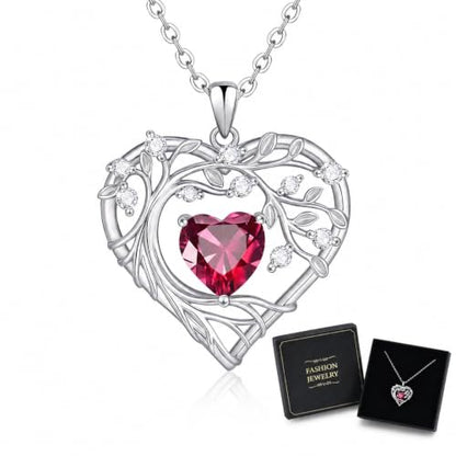 Gamtic Tree of Life Birthstone Pendant Necklace - Heart Cubic Zirconia Diamond Necklace Birth Month Necklaces Birthday Gift for Her Wife Mom Daughter Grandma Girlfriend Anniversary Jewelry Gift - style: July