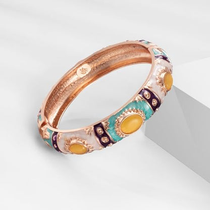 UJOY Womens Multi-Colors Cloisonne Bracelet Plated Flower Hollowed Enameled Hinged Cuff Bangles Jewelry Gift 88A10 - color: 3 Pcs/Set-Yellow-7735
