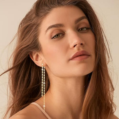 Robaice 14K Gold Plated Dangle Earrings for Women, Long Drop Earrings | Dainty Tassel Earrings Trendy, Hypoallergenic Dangling Lip Block Snake Chain, Threader Earrings for Women, Jewelry Gifts - color: Gold 3