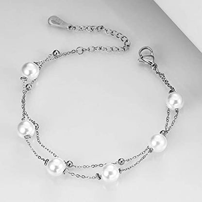 Jude Jewelers Stainless Steel Faux Pearl Chain Style Beaded Party Holiday Bracelet