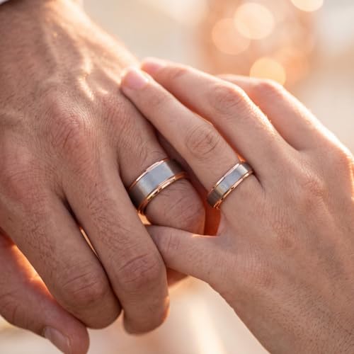 Tungsten Wedding Band Ring Black 10mm Men Women Comfort Fit 18k Rose Gold Step Edge Brushed Polished - color: Rose Gold Grey Tungsten