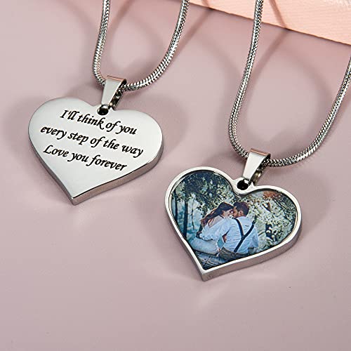 Farfume Personalized Photo Necklace for Women/Men, Memorial Jewelry Gifts | Holds 2 Pictures Pendant, Custom Engraved Text, Beautiful Locket for Girls, Durable Stainless Steel, Mothers Day Gifts - color: Heart Shape Silver Photo & Text