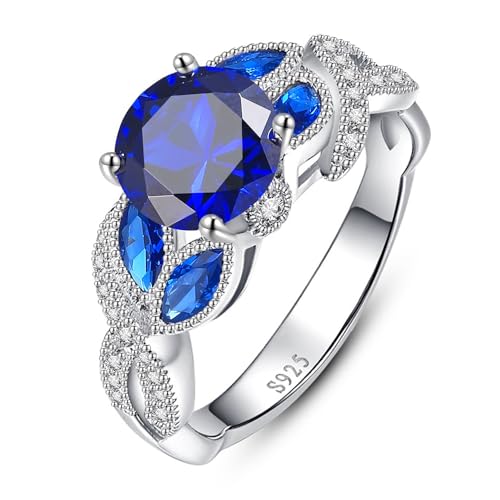 Yaresul 3.6ct 925 Sterling Silver Created Women's Rainbow Topaz|Sapphire|Aquamarine Ring Women Engagement Rings Bezel Setting Marquise Fashion Statement Ring Best Gift for Mother and Grandma Size 5-9 - color: Created Sapphire