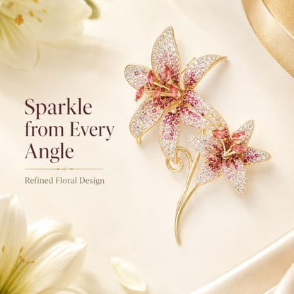 Flower Brooch for Women Rhinestone Pearl Zirconia Flower Lapel Pin Birthday Holiday Gift for Mother Wife Girlfriend - color: 02 Lily-1