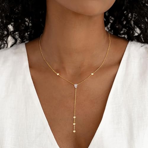 Long Necklaces for Women, Dainty Gold Drop Necklace 14k Gold Plated Y Shaped Lariat Necklace Simple Gold Necklaces for Women Trendy Chunky Long Necklace Formal Wedding Prom Necklace Jewelry - color: necklace-4-Gold