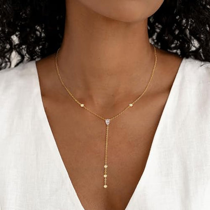 Long Necklaces for Women, Dainty Gold Drop Necklace 14k Gold Plated Y Shaped Lariat Necklace Simple Gold Necklaces for Women Trendy Chunky Long Necklace Formal Wedding Prom Necklace Jewelry - color: necklace-4-Gold