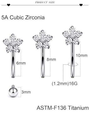 16G Astm F136 Titanium Eyebrow Piercing Jewelry Curved Barbell Eyebrow Ring Vertical Labret Lip Jewelry Daith Rook Earrings Navel Small Belly Button Ring Piercing Jewelry for Women Men CZ - style: 16G, 8MM Length-E