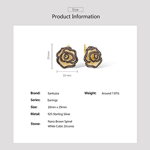 Santuzza Sterling Silver Gemstone Flower Earrings for Women - color: [A]Rose-Brown