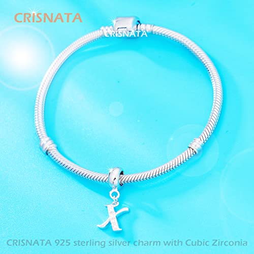 26 Letter Pendant Charms, Polished 925 Sterling Silver Complete Initial A-Z Dangling CZ Stone Alphabet Beads, fits European Bracelet Necklace, Gift for Mother/Father/Daughter/Son/Sister/Aunt - color: Letter X CZ Pendant Charm
