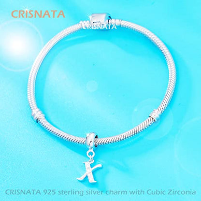 26 Letter Pendant Charms, Polished 925 Sterling Silver Complete Initial A-Z Dangling CZ Stone Alphabet Beads, fits European Bracelet Necklace, Gift for Mother/Father/Daughter/Son/Sister/Aunt - color: Letter X CZ Pendant Charm