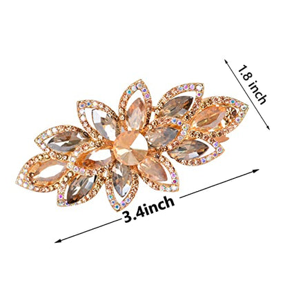 Floral Rhinestone Hairpin Luxury Crystal Flower Hair Barrette Clip (Champagne) - color: Champagne