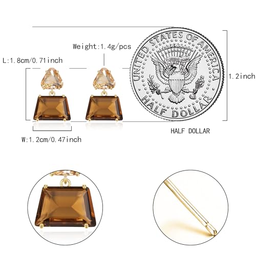 Flyonce Brown Earrings for Women, Sparkly Rhinestone Crystal Hypoallergenic Simple Dainty Small Triangle Drop Dangle Earring for Formal Summer Holiday - style: Pierced