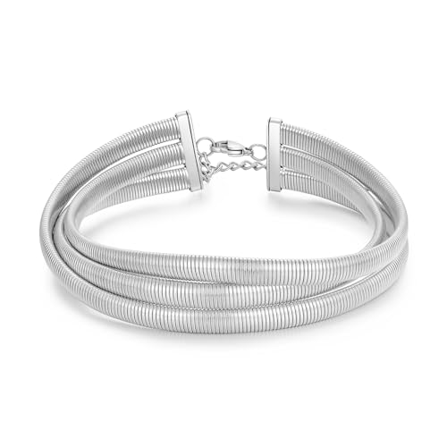 Badu Chunky Gold Stainless Steel Choker Necklace For Women Stretch Snake Shain Non Tarnish Gold Triple Necklace - color: Silver