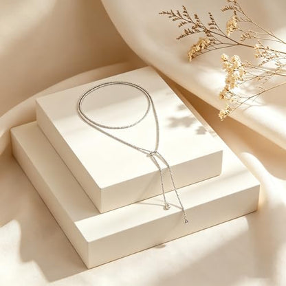 Lariat Long Beaded Necklaces for Women Trendy Y-Shaped Pendant Necklace with Turquoise Baroque Pearl Drops Layered Bohemian Beaded Necklace Fashion Statement Jewelry Gifts - color: Silver1