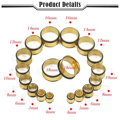 12G-25mm Single Flare Gauges Tunnels Plugs Stretching Set Kit 316L Surgical Steel Gauges Tunnle Plug for Ears 12G 10G 8G 6G 4G 2G 0G 00G 12mm 14mm 16mm 18mm 20mm 22mm 25mm - color: Gold Tone, size: 6G(4.0mm)-18mm