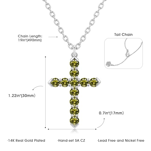 Cross Necklace for Women, Silver Cross Pendant Necklaces | 14K Gold Plated, Dainty CZ Cross Necklace, Non Tarnish and Hypoallergenic Jewelry for Women, Christian Religious Faith Gifts - color: A-Olive Green-Silver