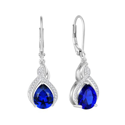 925 Sterling Silver Infinity Teardrop Earrings for Women | Lwsary Dangle Drop Leverback Earrings, Pear Shaped Birthstone Jewelry for Her - color: Deep Blue