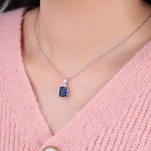 CiNily Rectangular Crystal Necklace for Women Trendy, Pendant Necklace with Chain 14K White Gold | Gold Plated Multicolor Birthstone Pendant Necklaces Boho Jewelry for Christmas Birthday Wedding - color: Silver-Navy Blue cz