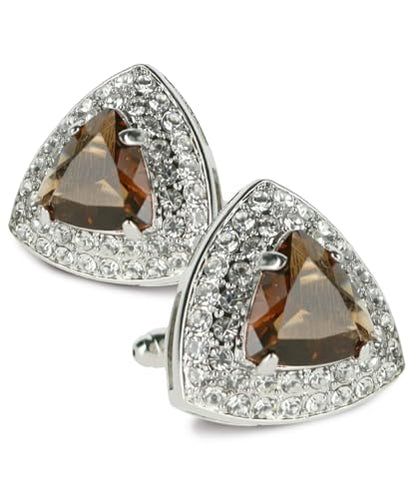 Triangular Crystal Diamond Set Cuff Links for Men – Tuxedo Suit Accessories, Cufflinks for Men - style: Brown/Silver