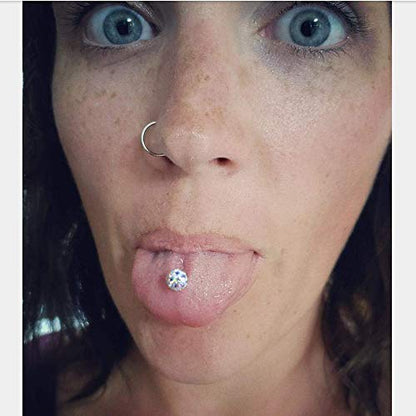 Anti-allergy Surgical Steel Tongue Rings Women Handmade Epoxy Crystal Piercing Barbells 14G 16mm - color: AB+Blue+Pink+White