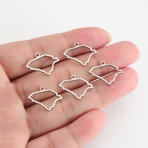 kkjoy 5Pcs Hollow Continents Maps of USA Pendant Charms for Jewelry Making and Crafting, Stainless Steel Mini Charm Craft Supplies Accessories for DIY Bracelet Necklace Earrings - color: Hollow South Carolina Map - Silver
