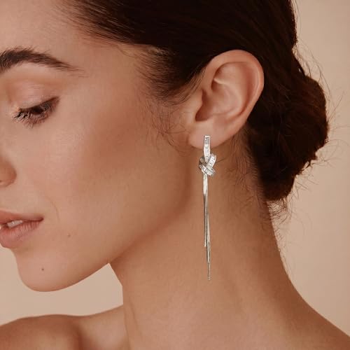 Statement Earrings for Women | Chunky Gold Hoops Rhinestone Thick Hoop Earrings 14K Gold Plated Hypoallergenic - color: silver-long