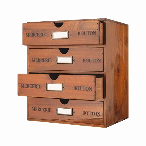 Large Wooden Drawers Wooden Box with Drawer Brown | 4 Drawer Storage Box for Apothecary Cabinet, Apothecary Drawers，Desktop Organizer with Metal Handles for Office，Home - color: BROWN-LARGE