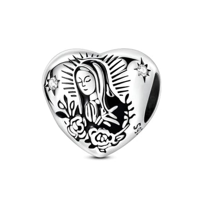 Hapour 925 Sterling Silver Charm for Bracelet Necklace Women Pendant Beads | Virgin Mary Charm, Religious Cross Heart Dragon European Jewelry Mom Charm - color: Silver Madonna of Mercy Heart-shaped