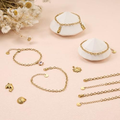 UMAOKANG 10pcs Gold Embossed Oval Chain Bracelet Bulk for Jewelry Making | PVD Gold Plated Stainless Steel Bracelet Adjustable Hand Chains DIY Jewelry Supplies - color: 10pcs Oval Gold
