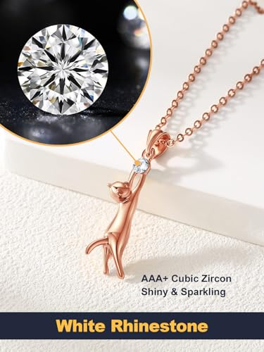 U7 Cat Pendant Necklace for Women Stainless Steel Cute Kitty Cat Jewelry Gift - style: 01-Rose Gold