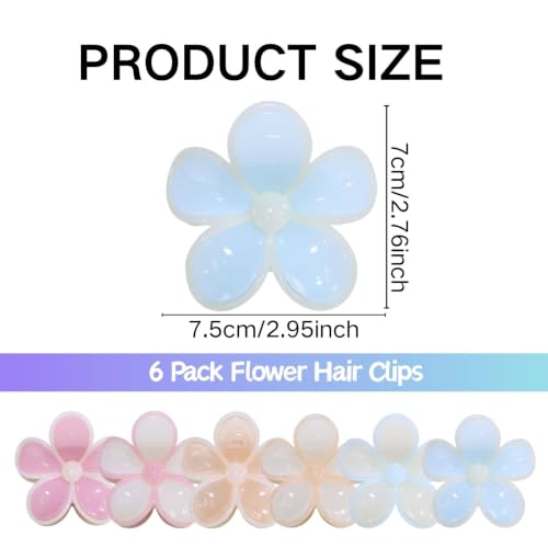 6 Pack Flower Hair Claw Clips for Women Plumeria Claw Clip (Iridescent) | Strong Hold Nonslip Hawaiian Large Hair Clip for Beach Holiday Thick Thin Hair Accessories - color: Iridescent