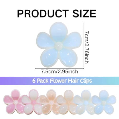 6 Pack Flower Hair Claw Clips for Women Plumeria Claw Clip (Iridescent) | Strong Hold Nonslip Hawaiian Large Hair Clip for Beach Holiday Thick Thin Hair Accessories - color: Iridescent