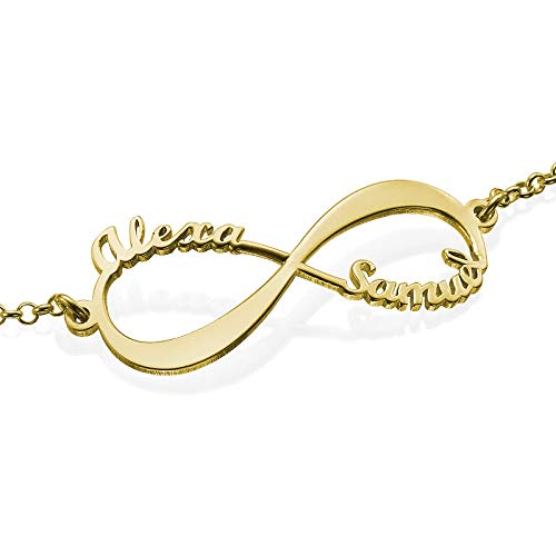 Personalized Infinity Bracelet - Choose Your Style - Sterling Silver, Solid Gold or Plated - Rolo Chain - color: 18K Gold Plated Silver, size: 2 Names Bracelet