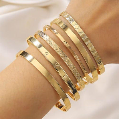 CHICUTIE Gold Bangles Bracelets For Women, 14k Gold Plated Stackable Open Cuff Bracelet Set Charms Trendy Lightweight Elegance Minimalist Textured Boho Jewelry Gift for Women - style: Gold 1