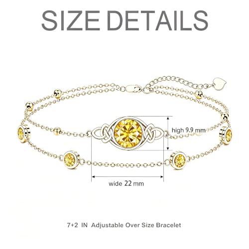 Midari 18K Gold Irish Infinity Celtic Knot Birthstone Layed Anklet Bracelet with 12 Months Birthstone Birthday Jewelry Gifts for Women Mom - color: 11-Yellow Topaz, size: Bracelet 7"-9"